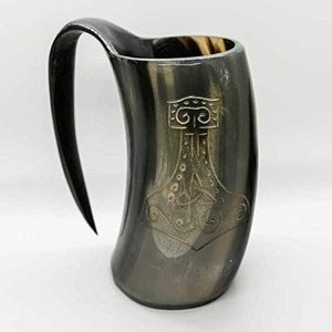 Tasse de chope de bière Viking authentique de style médiéval grande corne de taureau noir fabriquée à la main tasses de corne à boire antiques polies - Product Image 1
