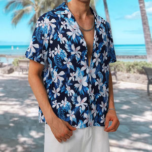 Ropa de Playa Hawaiana al por Mayor de Alta Calidad, Transpirable, de Verano, de Manga Corta con Doble Botonadura, Cuello en V, Secado Rápido y Ecológica para Hombre - Product Image 6