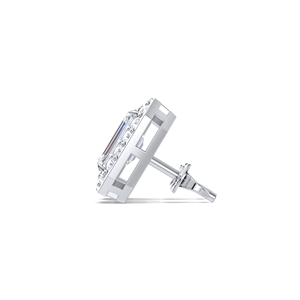 IGI Certified Lab Grown Diamond Emerald Cut Halo <b>Stud</b> Earrings Solid 925 Sterling <b>Silver</b> Octagon Halo Diamond <b>Studs</b> - Product Image 3