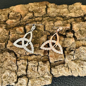 14K oro sólido 0,14 Ct diamante natural celta inspirado Trinity colgante joyería fina. - Product Image 4