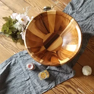Bol de service en bois d'acacia massif moderne pour mariage, sans colle, bol à salade à prix de gros - Product Image 2