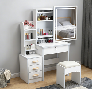 Table de maquillage éclairée par <span class=keywords><strong>LED</strong></span>, anti-poussière, avec rangement, idéale pour appartement et petite chambre – Meilleure vente - Product Image 2