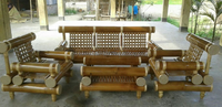 Conjunto de Sofá Cama de Bambú Sólido Ecológico, Reclinable, Moderno, para Interiores y Exteriores, de Tres Plazas, con Mesa Central