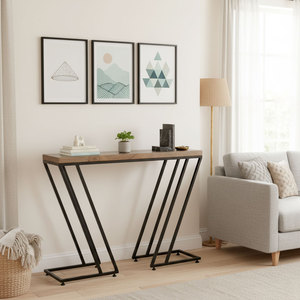 Minimalist <b>Pine</b> Wood & Iron Legs Console <b>Table</b> 120x30x85cm for Living Room Hotel & Bedroom Decor - Product Image 2