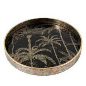 Wholesale Bulk Selling Round Shape Attractive Unique Designer Round Shape Wooden <b>Tray</b> With Gold Plated Metal Leaves Handles - Product Image 4