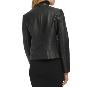 Veste d'hiver tendance pour femme, coupe ajustée, en cuir véritable, denim, imperméable, style moto, design court, coupe-vent, coton uni, 2026 - Product Image 3