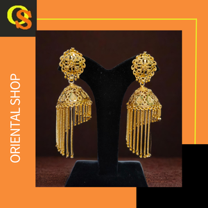 Boucles d'oreilles les plus bas prix serties de boucles d'oreilles de style Jhumka plaqué or 22CT de conception traditionnelle bijoux pour femmes - Product Image 2