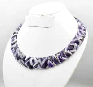 Chevron Amethyst <b>Choker</b> Necklace Fashion Beaded Collar Style with Gemstone Layout Design Amethyst Layout Necklace - Product Image 4