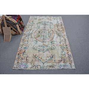 Tapis turc vintage 4x6 pieds Beige vert tissage plat classique Patchwork motif laine avec support en Latex pour décorations de salon - Product Image 1