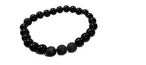 Bracelet en cristal Obsidienne noire et lave Perles rondes Bracelet 8mm Pierre précieuse Mode Cadeau homme et femme Énergie - Product Image 2