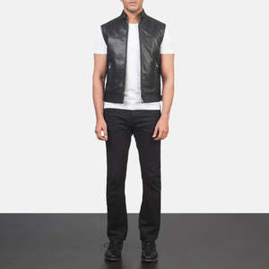 Gilet en cuir d'hiver pour homme, cuir de vache véritable, vêtements d'extérieur, fermeture à boutons en corne, style streetwear pour la conduite à moto, vente en gros - Product Image 2