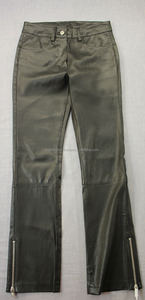 À la mode femmes noir Faux cuir respirant Moto & Biker pantalon plat avant taille haute poche arrière cheville fermeture éclair décontracté tenue de fête - Product Image 4