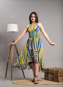 Latest Summer Boho Print Short <b>Dress</b> 100% Silk V-Neck Maxi <b>Dress</b> for <b>Women</b> <b>Sexy</b> Beach Wear Backless Halter Washable Floor-Length - Product Image 3