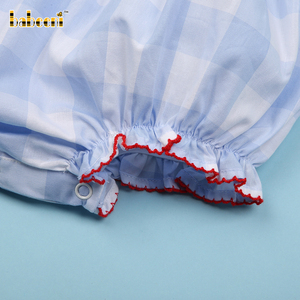 Romper de Bebé con Diseño de Cangrejo Tejido a Crochet, 100% Algodón, Cierre con Botones, Otoño-BB3051, Babeeni, Blanco y Azul a Cuadros, No Tóxico - Product Image 4