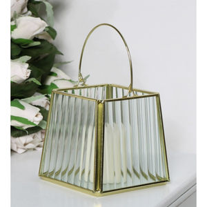 Lanterne en métal moderne en gros, cadre doré avec verre texturé et poignée pour la décoration de la maison, mariage, intérieur et extérieur - Product Image 3