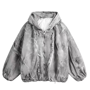 High Quality Distressed <b>Men</b> <b>Hoodies</b> Applique Patch Embroidery 500gsm <b>Oversized</b> Acid Wash French Terry Cotton Zipper <b>Hoodies</b> - Product Image 1