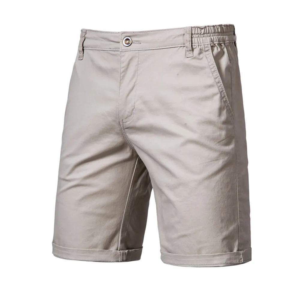 Shorts de algodão casual masculino 2024, roupas de design superior de alta qualidade, cor sólida, cintura social elástica para negócios, praia curta