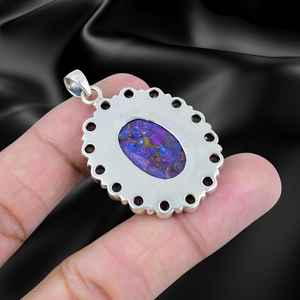 Pendentif en argent sterling 925 massif avec pierres précieuses d'améthyste turquoise en cuivre violet pour mariage, fiançailles, bijoux de corps punk - Product Image 3
