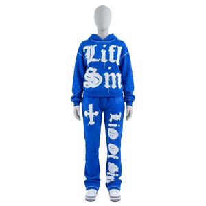 Survêtements personnalisés en molleton technique pour femmes et hommes, ensemble de survêtement de sport à capuche évasé pour la gym, motif uni, pantalon de jogging - Product Image 1