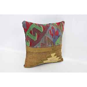 Oreiller Kantha en laine multicolore patchwork 16x16 pouces Coussin décoratif tissé avec motif vintage - Product Image 3