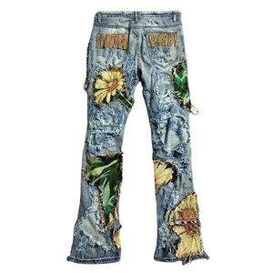 Nouveaux patchs pour hommes, pantalon baggy, taille haute, jean d'hiver avec fermeture à glissière, poche droite, coupe ample - Product Image 5