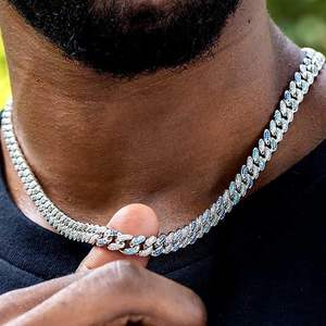Cadena Cubana de Oro Blanco Sólido de 14K con Diamantes Cultivados en Laboratorio, Corte Brillante Redondo, Estilo Hip Hop, Accesorio de Lujo para Hombre - Product Image 1