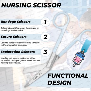 กรรไกรตัดผ้าพันแผลวาสลแคร์ ด้ามจับสีเทา ของขวัญที่ดีที่สุดสำหรับพยาบาล-ใบมีดคม ปลายทู่ รูปทรงกระบอกฉีดยา พวงกุญแจ วัสดุเหล็ก - Product Image 6