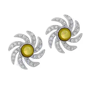 <b>Silver</b> Floral Design Cats Eye <b>Stud</b> Earrings for Women Gold Plated Pearl Jewelry for Parties Religious Style - Product Image 1