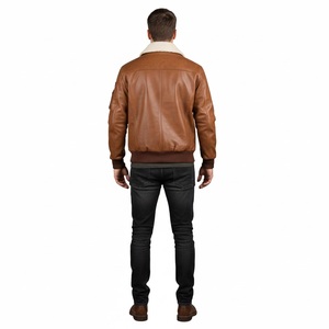 Wholesale Custom Bomber <b>Leather</b> <b>Jacket</b> Plus Size Men's Stand Collar Waterproof High Quality Stylish Long Sleeve Winter Outerwear - Product Image 2