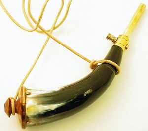 Buffalo Powder Horn Handicraft Natural Color Horn Real Horn <b>for</b> Leather Belt with Brass Tip and <b>Wood</b> Lid - Product Image 1