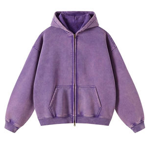 Sudadera con Capucha Estilo Urbano, Logotipo Personalizado, Lavado Ácido Vintage, Cierre de Cremallera, 100% Algodón Grueso, Lavada, Talla Grande para Hombre y Mujer - Product Image 1