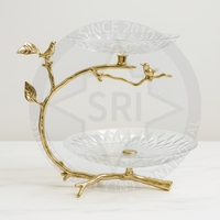 Corbeilles à fruits décoratives en aluminium, support à 2 niveaux de luxe, fait main, poli argenté, écologique, moderne, pour décoration de mariage