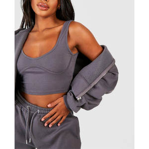 Conjunto de chándal de calle Vintage para mujer 2025, nuevos diseños, conjunto de chándal personalizable de lana de algodón con cremallera - Product Image 4