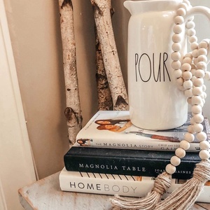 Guirlande de perles en bois de haute qualité avec pompons, perles de ferme, décor rustique de pays, perles en bois, gland - Product Image 2