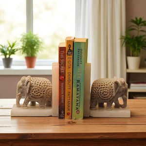 Elmer Elephant Marble Bookends Handmade Stone Book Holders for <b>Shelves</b> & <b>Desks</b> Set of 2 for Stylish <b>Shelf</b> Decor - Product Image 4