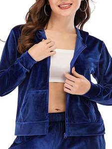 Conjunto de chándal de terciopelo de lujo para mujer Traje de tela suave de alta calidad con cremallera o jersey superior al por mayor - Product Image 2