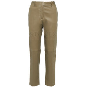 Pantalones Rectos de Cintura Alta de Cuero Puro y Lona para Mujer, Estilo Vintage, Impermeables, para Invierno, Venta al Por Mayor - Product Image 1