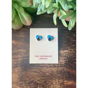 Rose Bowami <b>Turquoise</b> & Multi-Color Stone Heart <b>Stud</b> <b>Earrings</b> with Sterling Silver Inlay for Gift Occasions - Product Image 1