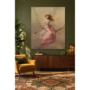 Fida Edouard Bisson Femme en robe rose sur une balançoire Impression sur toile - Product Image 4