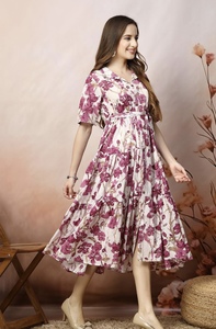Top Quality Floral Print Fit & Flare <b>Maxi</b> <b>Dress</b> Stylish Printed Design Women's <b>Dress</b> for Party Wear - Product Image 3