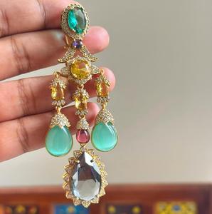 Boucles d'oreilles plaquées or de qualité supérieure, style traditionnel, ornées de pierres, pour les mariages et les fêtes, pour femmes et filles - Product Image 1