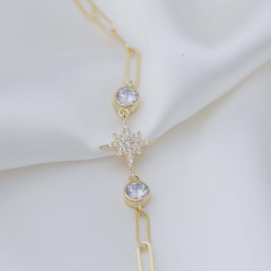 North Star <b>Charm</b> Bracelet Shiny Zircon Stone Design Turkish Handmade Wholesale 925 Sterling Silver Jewelry - Product Image 2