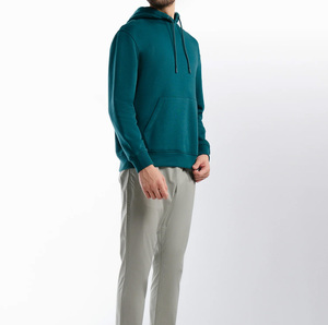 Sweat à capuche pour homme en tricot côtelé 100% coton, coupe régulière, tricot côtelé brossé, uni, doublé, respirant - Product Image 3