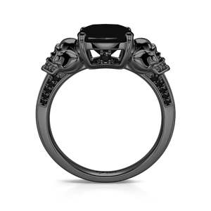 Jeulia Eternal Love Black <b>Skull</b> Cushion Cut Gothic Sterling Silver <b>Ring</b> - Product Image 1