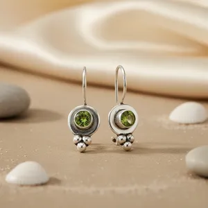 Boucles d'oreilles pendantes en argent 925 plaqué or 18 carats avec péridot et perle pour mariage, fête ou cadeau, bijoux chrétiens pour femmes - Product Image 1
