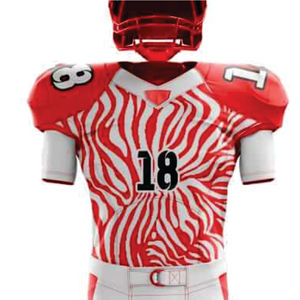 Uniforme de football américain rouge blanc de haute qualité pour hommes pantalon en jersey d'équipe personnalisé matériel respirant sergé court devant - Product Image 2