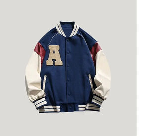 Veste universitaire décontractée noire et blanche, style streetwear, broderie de lettres, bomber ample, jersey de sport d'hiver, style letterman décontracté - Product Image 5