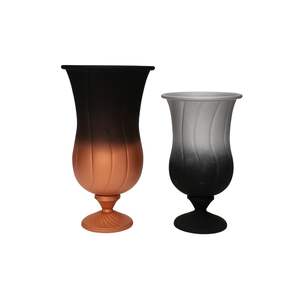Vase en verre moderne à dégradé mat côtelé, vase trompette décoratif avec socle pour arrangements floraux de luxe dans le salon - Product Image 2