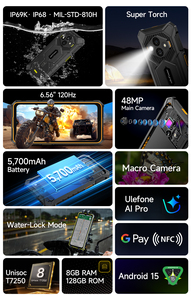 Ulefone RugKing 3 Pro 6.56'' Écran Corning Gorilla 8GB+128GB 5700mAh 4G Android 15 Téléphone robuste étanche avec assistant IA - Product Image 2