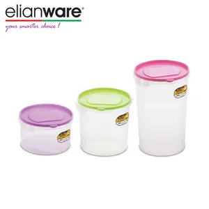 Elianware Durable Convenient Household Keeping Pinch Cover Lock Toys Food Storage Round Cylinder Plastic Container